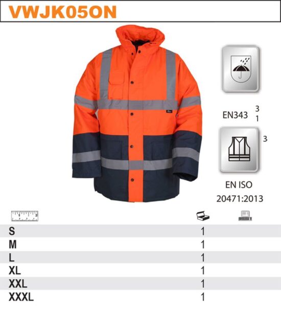 Kurtka ostrzegawcza ocieplana przeciwdeszczowa HI-VIS VWJK05
