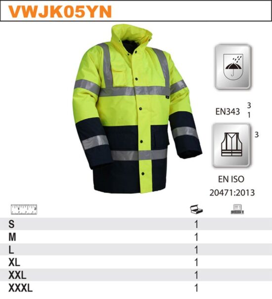 Kurtka ostrzegawcza ocieplana przeciwdeszczowa HI-VIS VWJK05